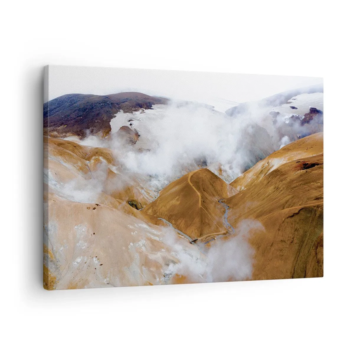 Obraz na plátne - Horská krajina s parou v drsnom podnebí - 70x50cm - Drsná krása Islandu - Moderná nástenná dekorácia do obývacej izby a spálne ARTTOR