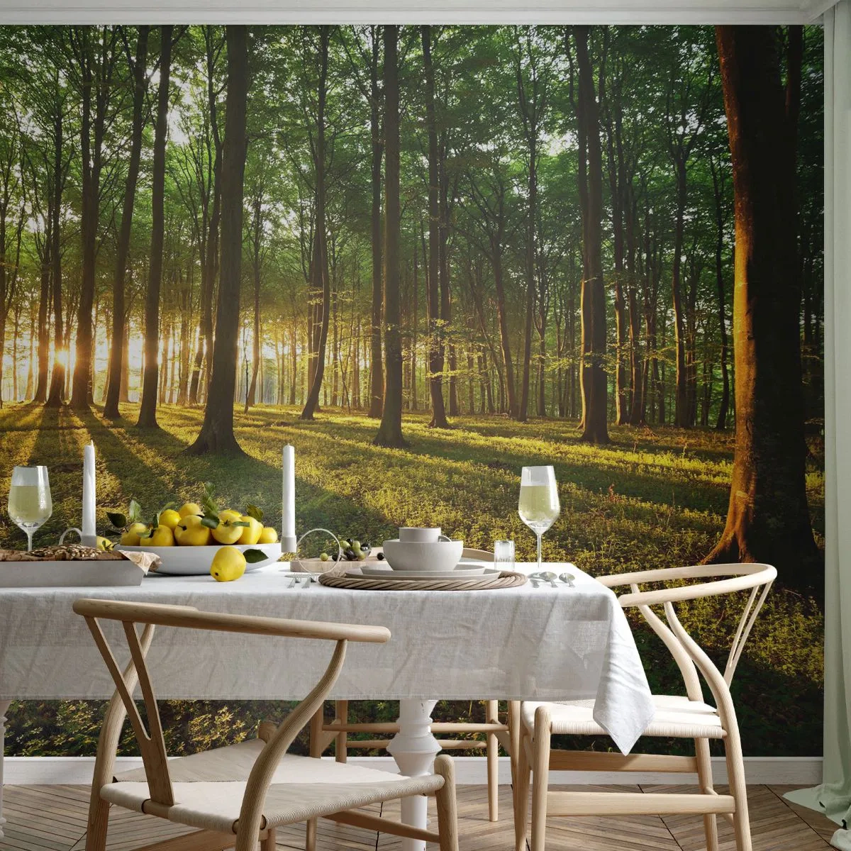 Fototapeta Standard Eco - Les osvetlený lúčmi zapadajúceho slnka - 100x70cm - Fotografie všetkých jarí - Moderná nástenná dekorácia do obývacej izby a spálne ARTTOR