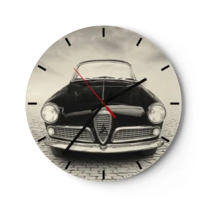 Nástenné hodiny - Predná časť klasického retro auta na dláždenej ceste - 30x30cm - Ako ma nemilovať? - Moderná nástenná dekorácia do obývacej izby, kuchyne a spálne ARTTOR