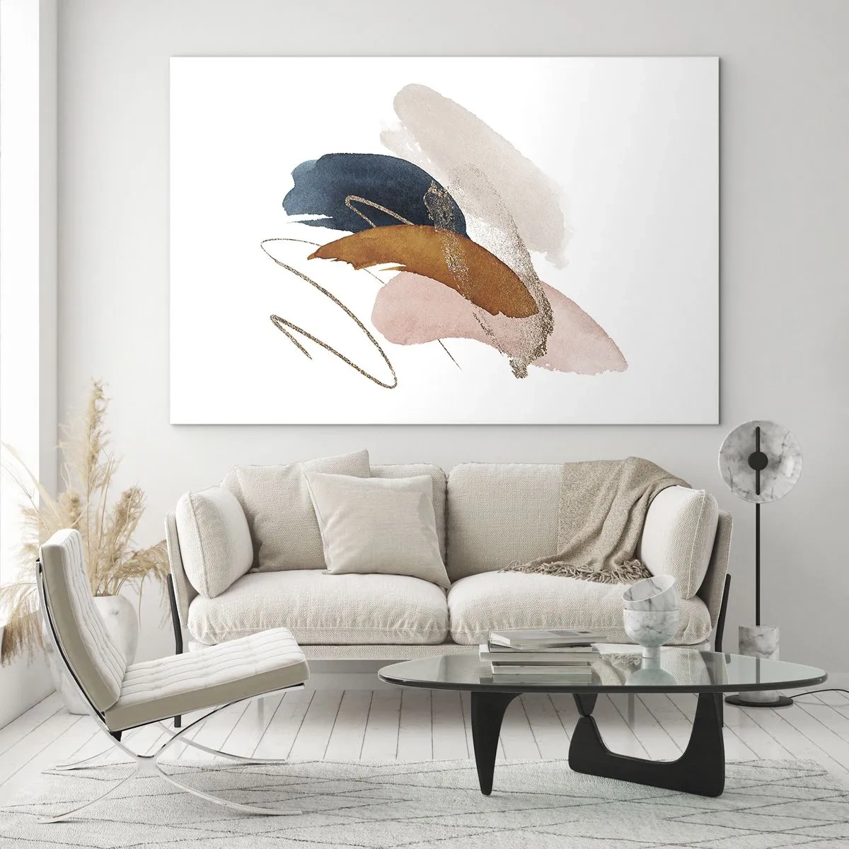 Obraz na skle - Abstraktné ťahy štetcom v tlmených farbách - 70x50cm - Okrídlená kompozícia - Moderná nástenná dekorácia do obývacej izby a spálne ARTTOR