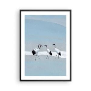 Plagát v čiernom ráme - Minimalistická ilustrácia žeriavov na pastelovom pozadí. - 50x70cm - Po horúcom dni - Moderná nástenná dekorácia do obývacej izby a spálne ARTTOR
