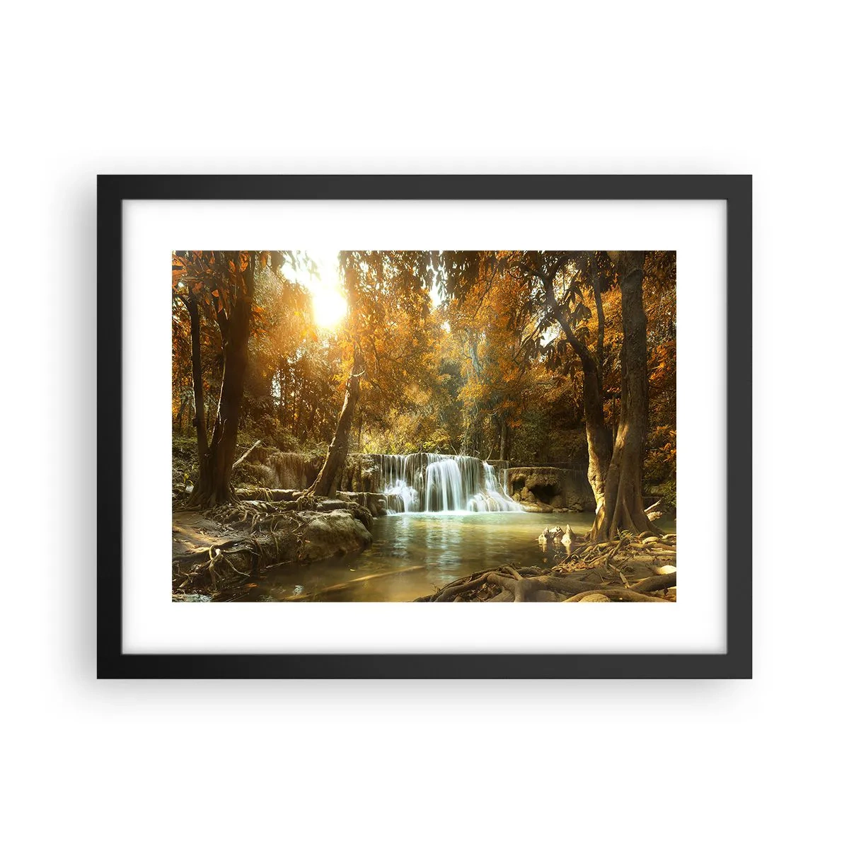 Plagát v čiernom ráme - Parkový vodopád - 40x30 cm