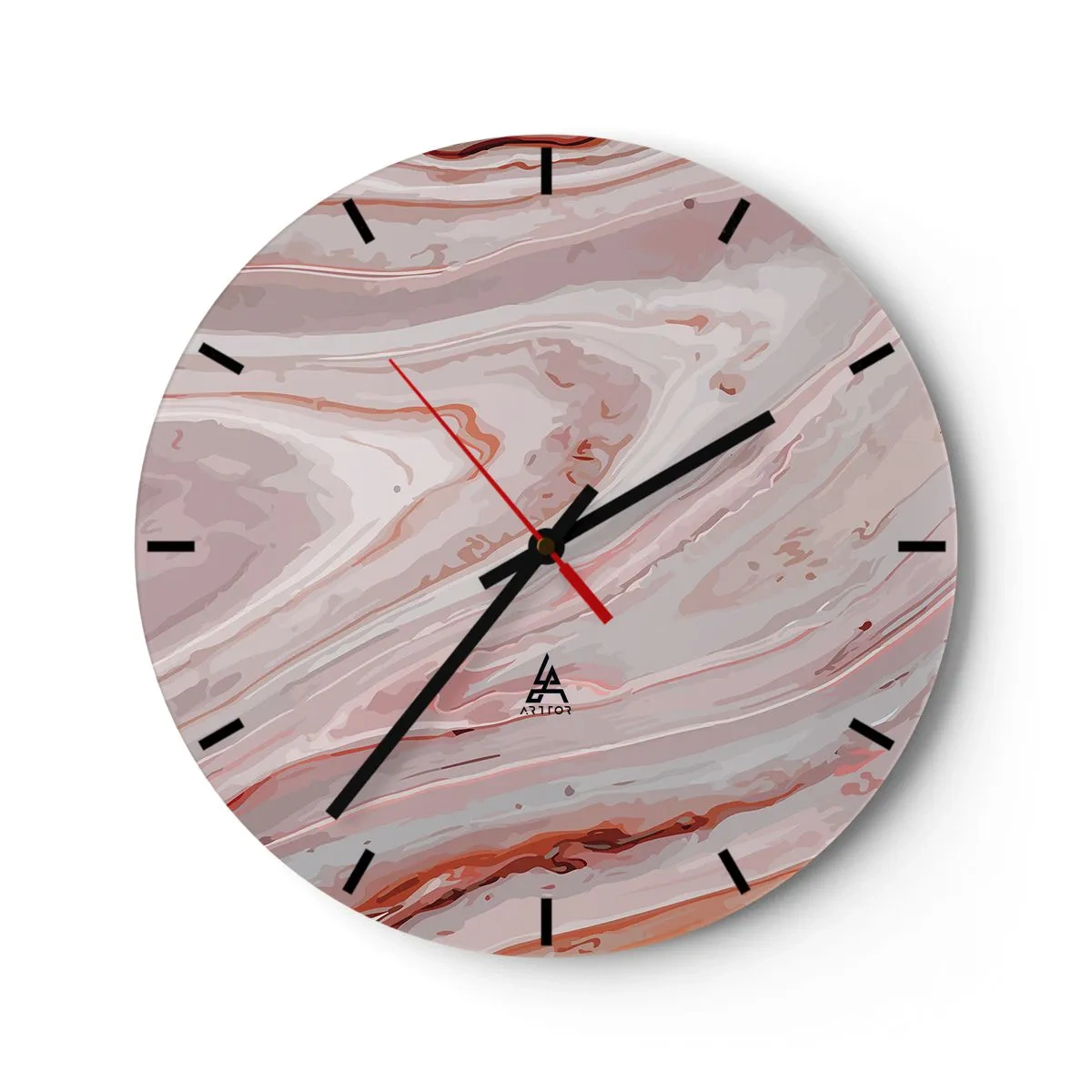 Nástenné hodiny - Abstraktný vzor pripomínajúci mramor v odtieňoch béžovej a ružovej. - 30x30cm - Tekutá ružová - Moderná nástenná dekorácia do obývacej izby, kuchyne a spálne ARTTOR