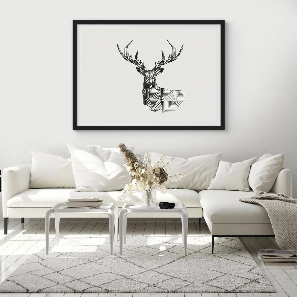 Plagát v čiernom ráme - Jeleň v kubistickom štýle - 70x50 cm