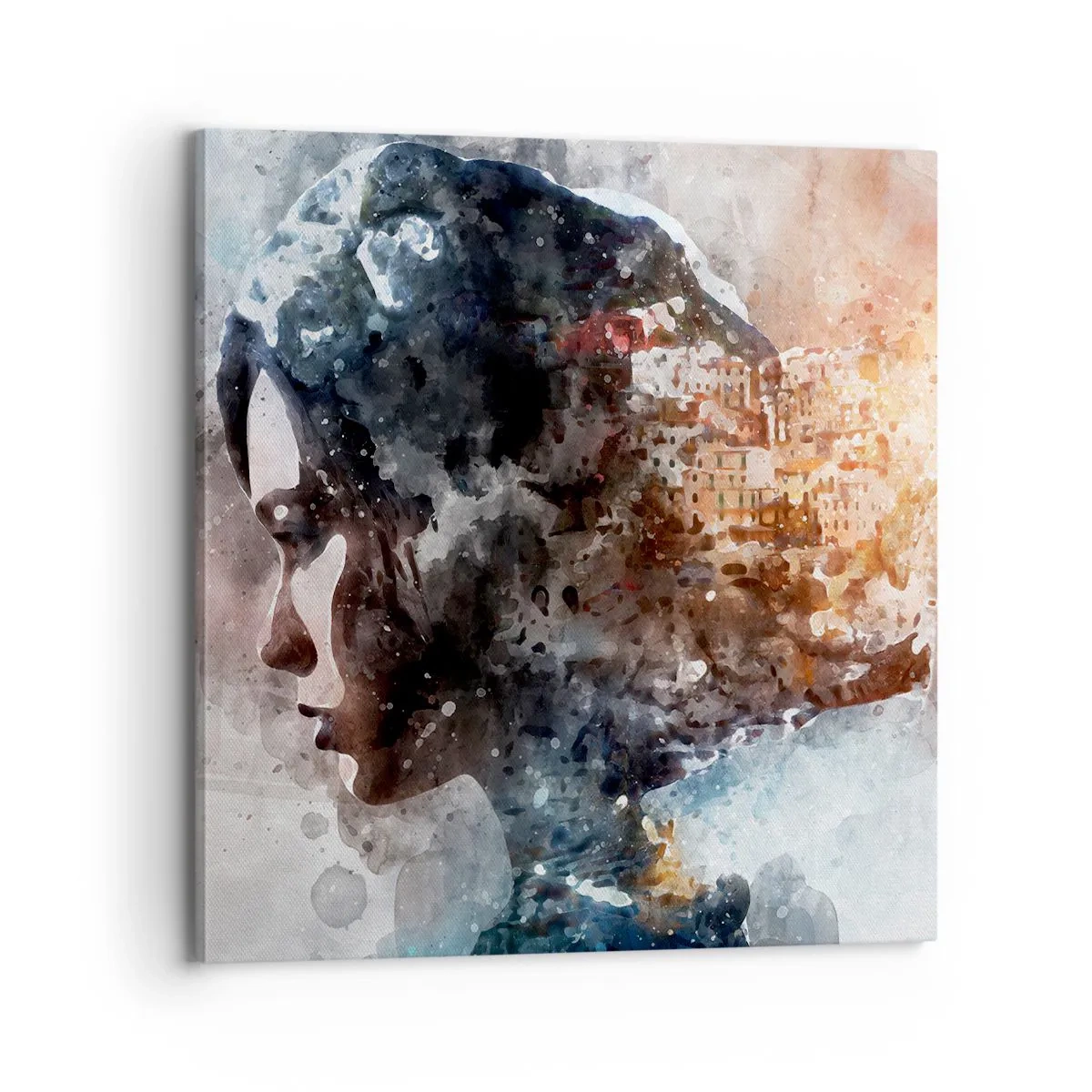 Obraz na plátne - Príbeh o dievčati s mestom v pozadí - 70x70 cm