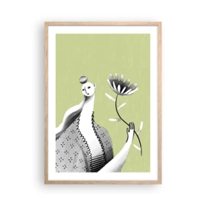 Plagát v ráme zo svetlého duba - Modernistický portrét – držiaci kvet - 50x70 cm