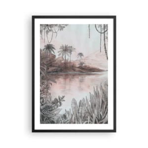 Plagát v čiernom ráme - Exotická krajina pri vode - 50x70cm - Denník cestovateľa z 19. storočia - Moderná nástenná dekorácia do obývacej izby a spálne ARTTOR