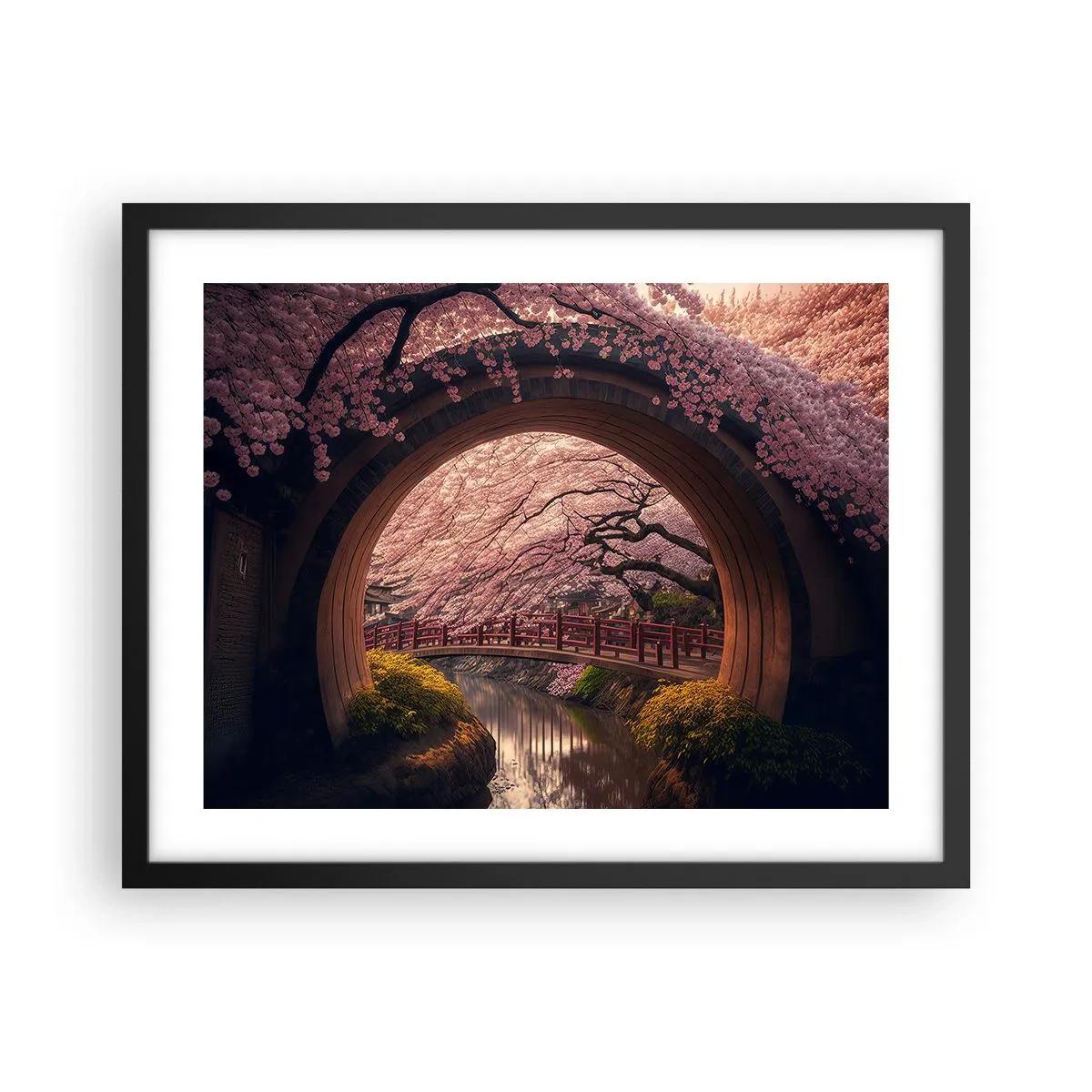 Plagát v čiernom ráme - Japonská jar - 50x40 cm