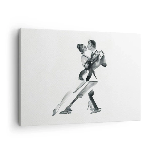 Obraz na plátne - Jemná ilustrácia páru tancujúceho v monochromatickom štýle. - 70x50cm - V jednom rytme - Moderná nástenná dekorácia do obývacej izby a spálne ARTTOR