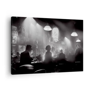 Obraz na plátne - Čiernobiela jazzová nočná scéna - 70x50cm - V jazzovej atmosfére - Moderná nástenná dekorácia do obývacej izby a spálne ARTTOR