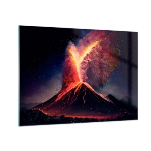 Obraz na skle - Vybuchujúca sopka s lávou a farebným oblakom prachu - 70x50cm - Krása a hrôza - Moderná nástenná dekorácia do obývacej izby a spálne ARTTOR