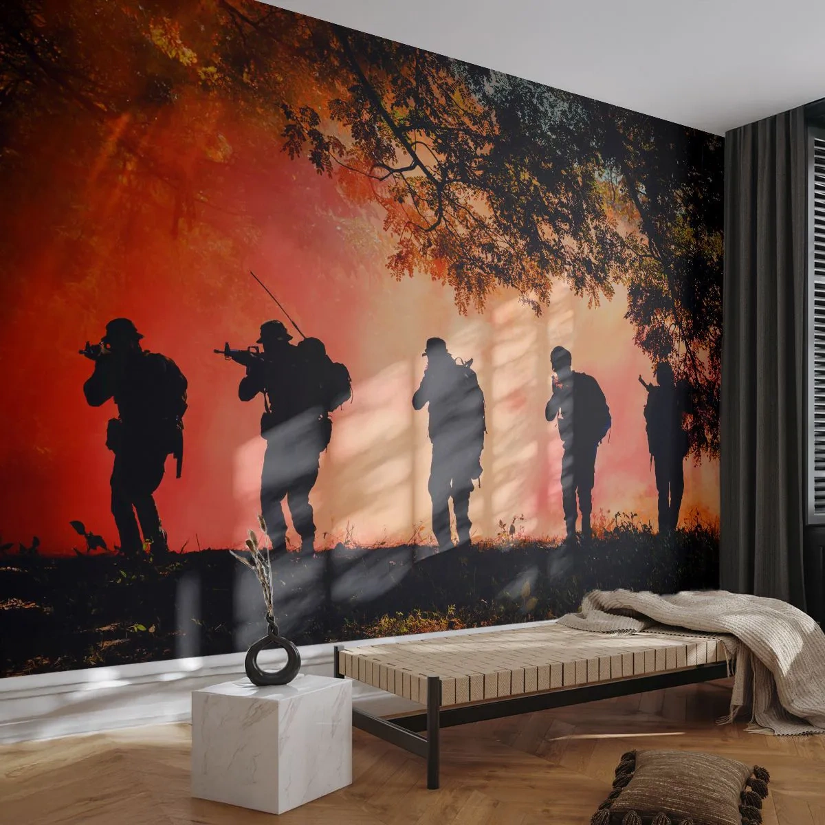 Samolepiaca Fototapeta Deluxe Sticker - …Všetci za jedného. - Vojak, Zbraň, Puška - 200x140 cm