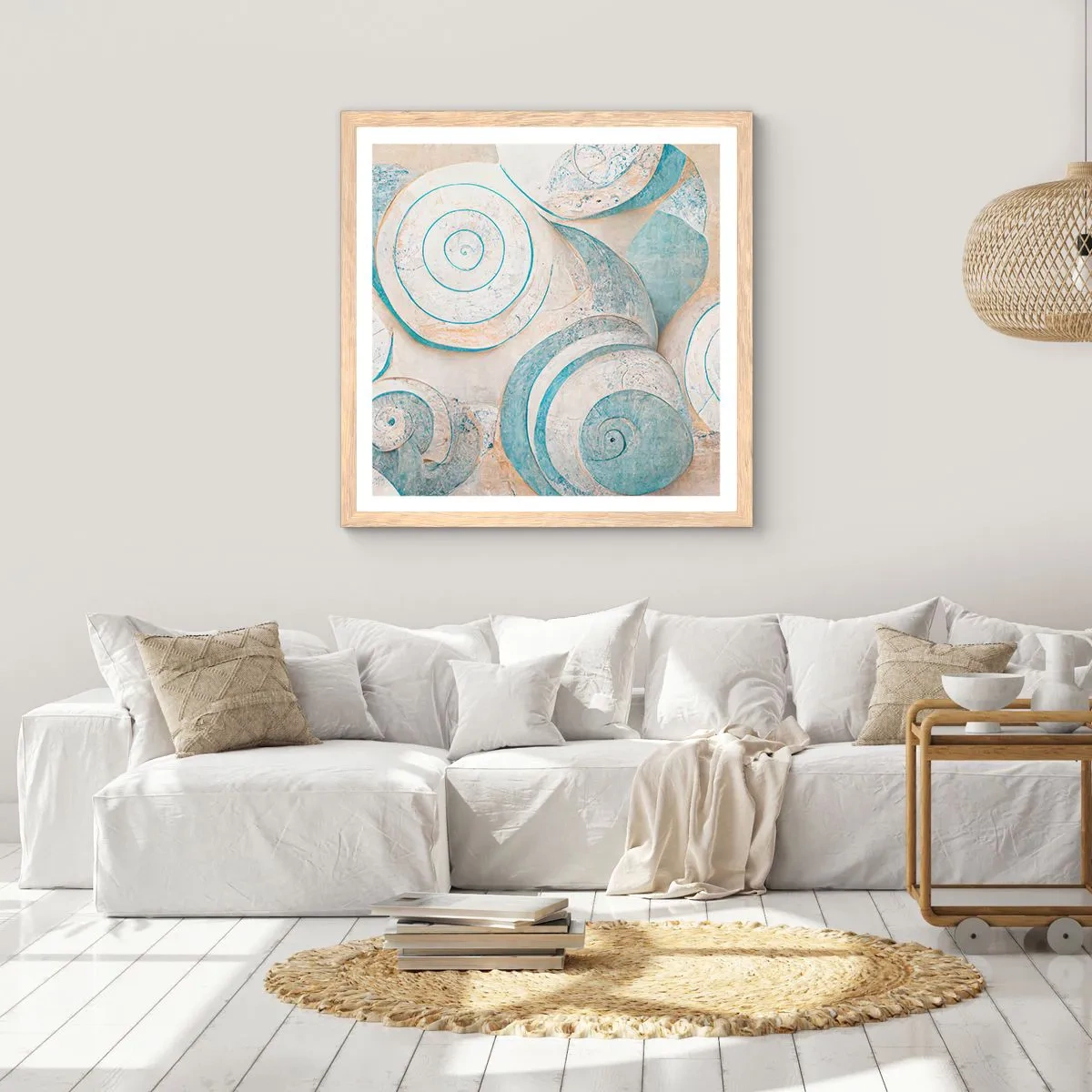 Plagát v ráme zo svetlého duba - Čo skrýva mušľa? - 60x60 cm