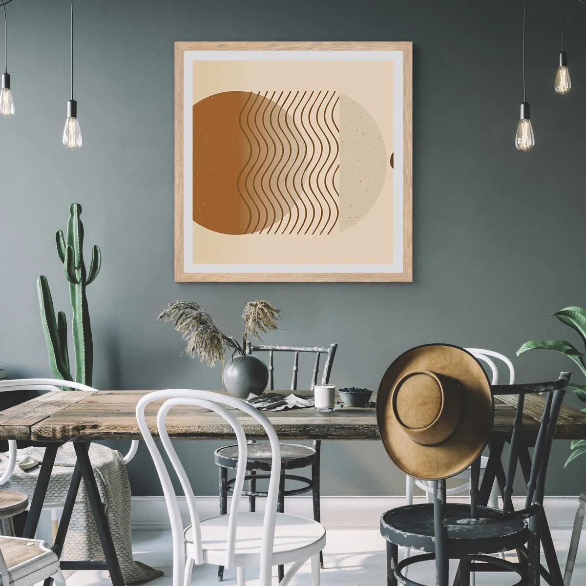 Plagát v ráme zo svetlého duba - O pôvode geometrických obrazcov - 60x60 cm