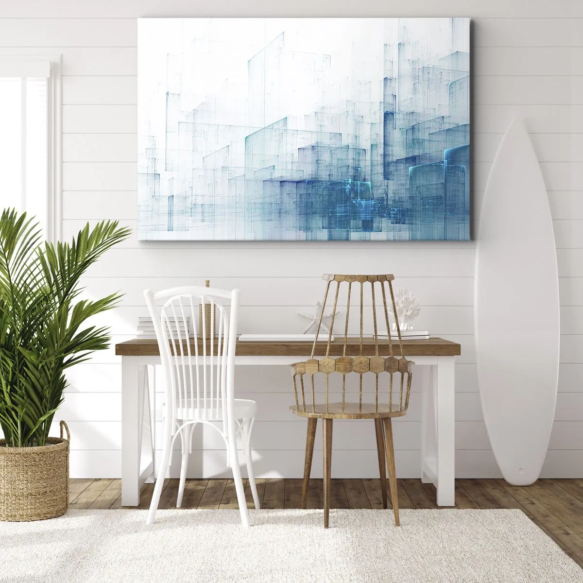 Obraz na plátne - Abstraktné geometrické tvary v odtieňoch modrej - 70x50cm - Ako sa stal priestor - Moderná nástenná dekorácia do obývacej izby a spálne ARTTOR