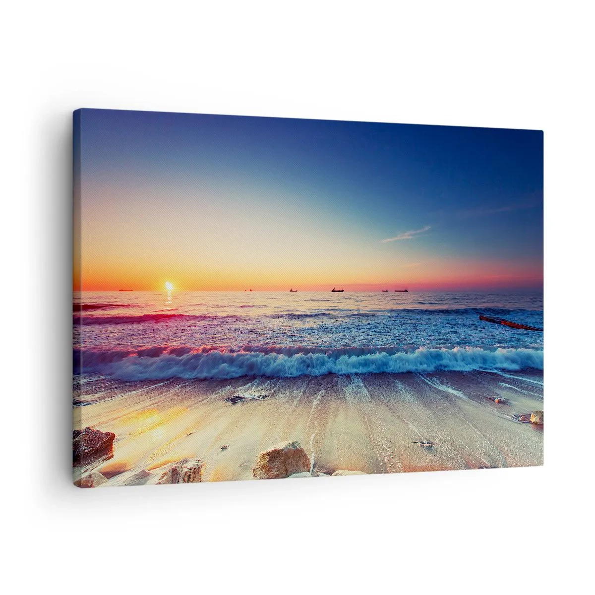 Obraz na plátne - Západ slnka nad pokojným morom s vlnami - 70x50cm - Čo je za obzorom? - Moderná nástenná dekorácia do obývacej izby a spálne ARTTOR