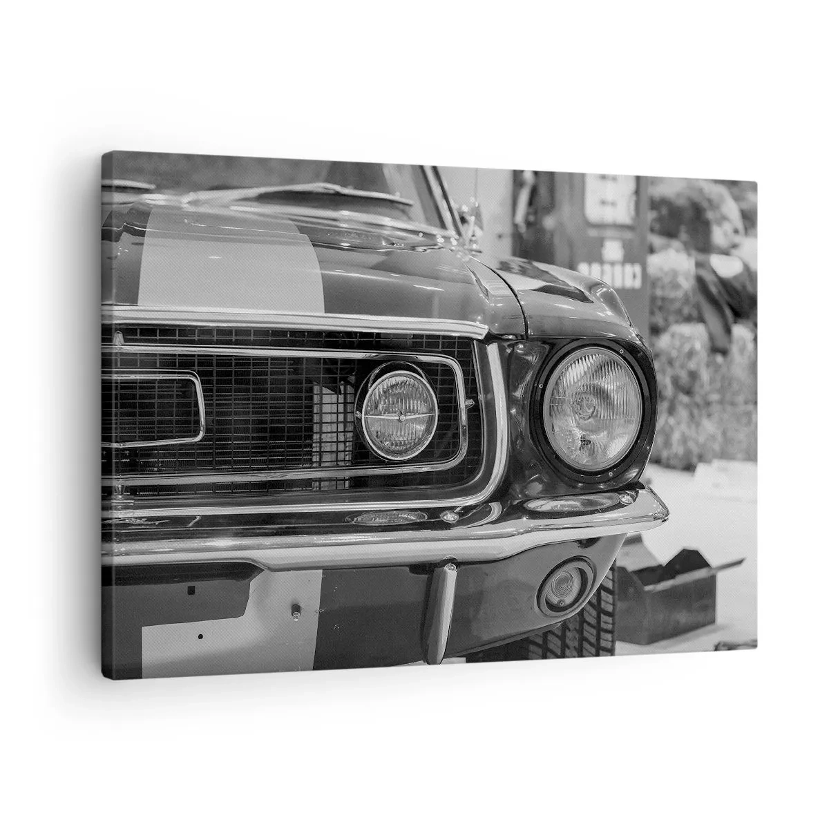 Obraz na plátne - Čierna a biela kapota klasického auta - 70x50cm - Divoká jazda - Moderná nástenná dekorácia do obývacej izby a spálne ARTTOR