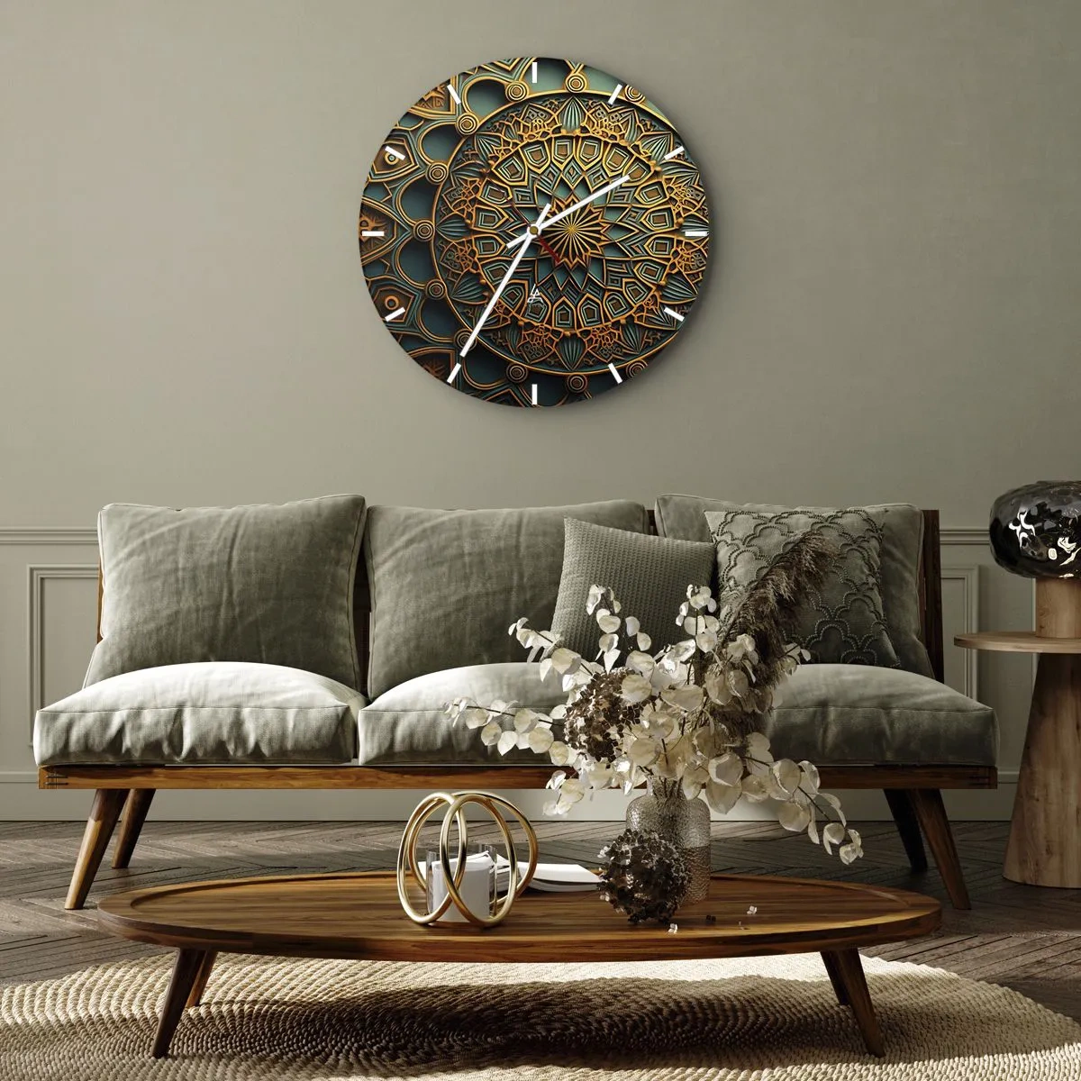 Nástenné hodiny - Zlatá a tyrkysová mozaika v arabskom štýle s geometrickým vzorom - 30x30cm - V arabskom štýle - Moderná nástenná dekorácia do obývacej izby, kuchyne a spálne ARTTOR