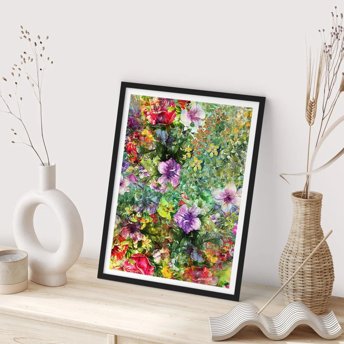 Plagát v čiernom ráme - Farebné kvetinové aranžmány - 50x70cm - Do kvetov, do zahynutia - Moderná nástenná dekorácia do obývacej izby a spálne ARTTOR
