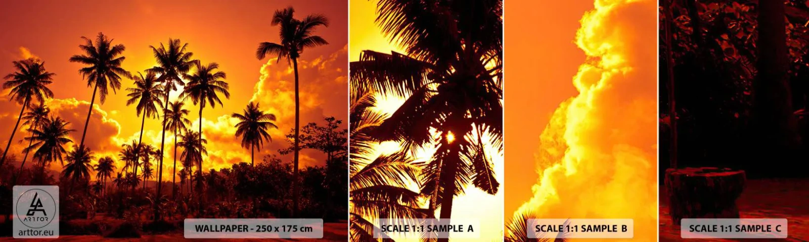 Vzorka Fototapeta Standard Eco - Horia hory, horia lesy - palmy, trópy, slnko - 100x30 cm