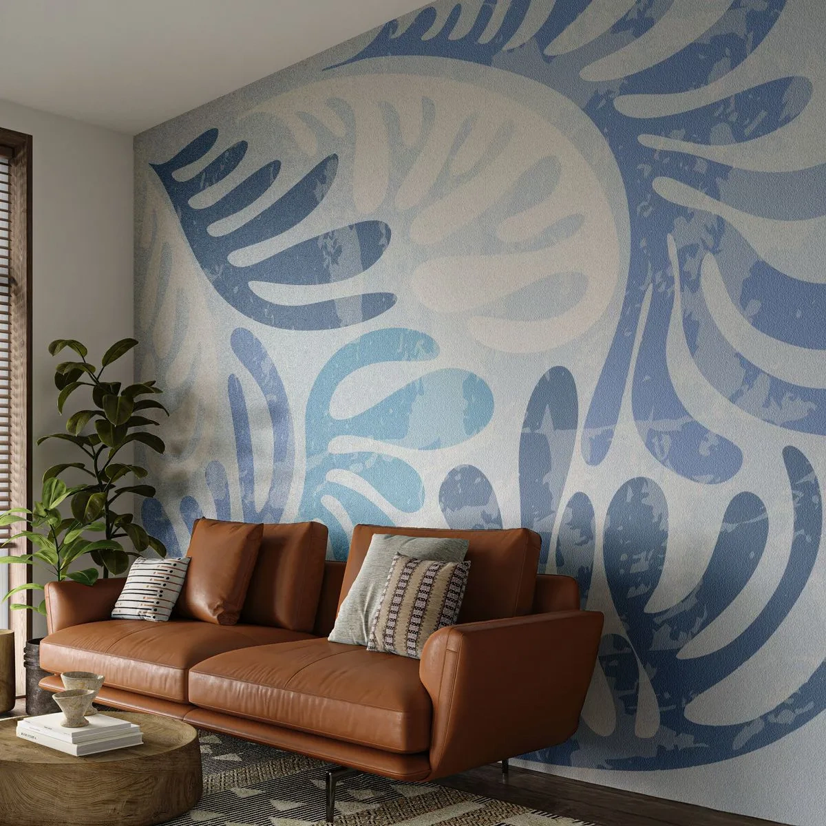 Fototapeta Premium Canvas - Modré papradie - Minimalizmus, Pastel, Boho - 450x315 cm