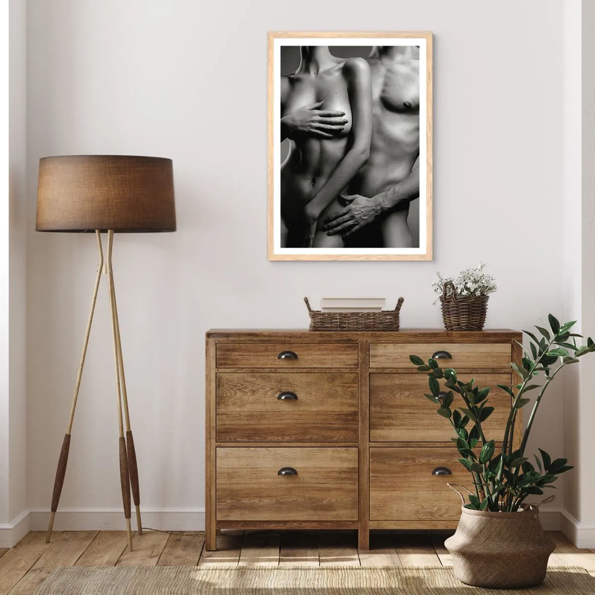 Plagát v ráme zo svetlého duba - Adam a Eva - 50x70 cm