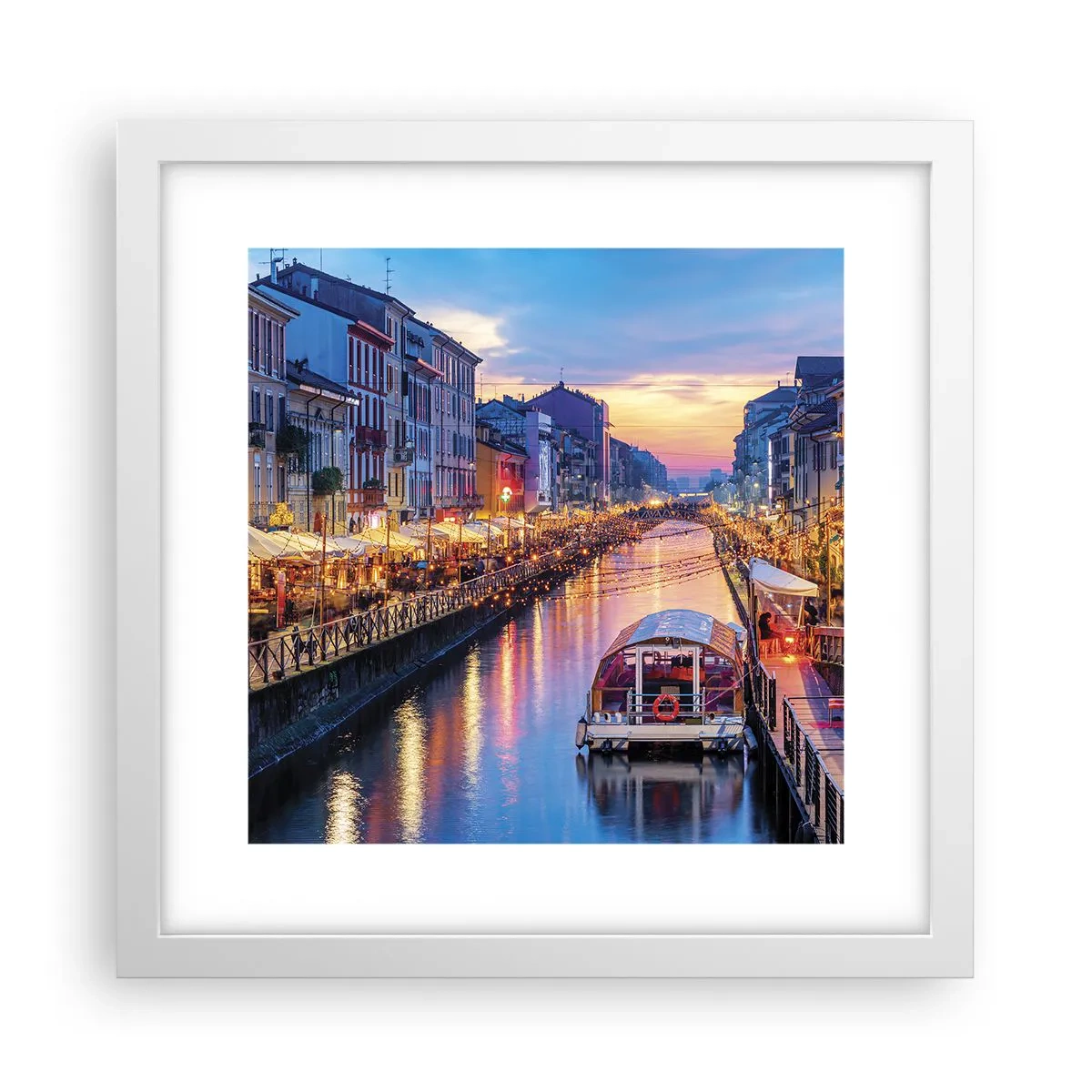 Plagát v bielom ráme - Večer plný svetla a zábavy - 30x30 cm