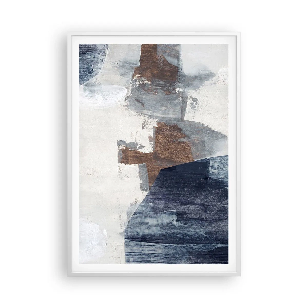 Plagát v bielom ráme - Modro-hnedé tvary - 70x100 cm