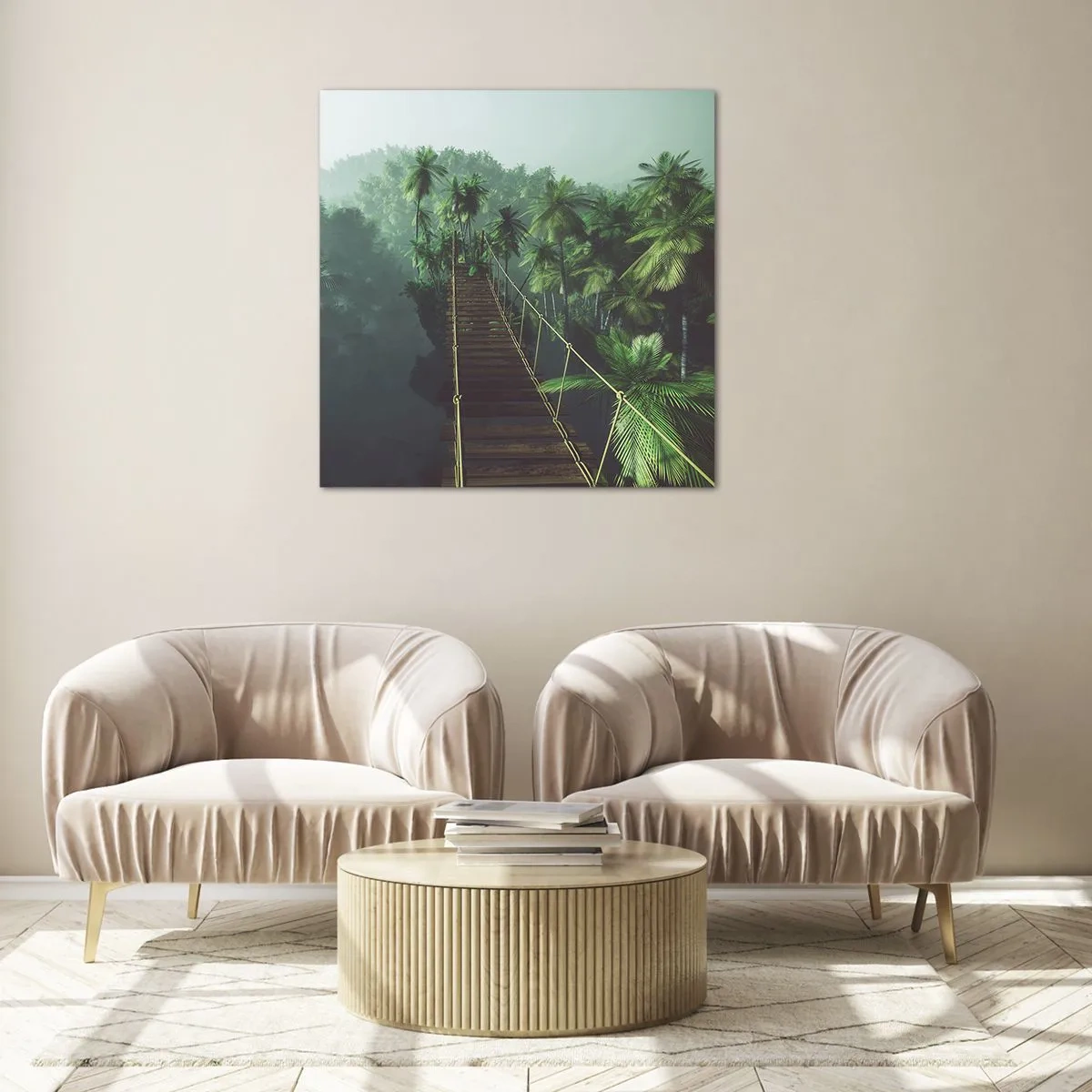 Obraz na skle - Pri vodopáde zelene - 70x70 cm