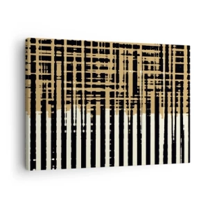 Obraz na plátne - Abstraktné čiary v čiernej, béžovej a bielej farbe - 70x50cm - Architektonická abstrakcia - Moderná nástenná dekorácia do obývacej izby a spálne ARTTOR