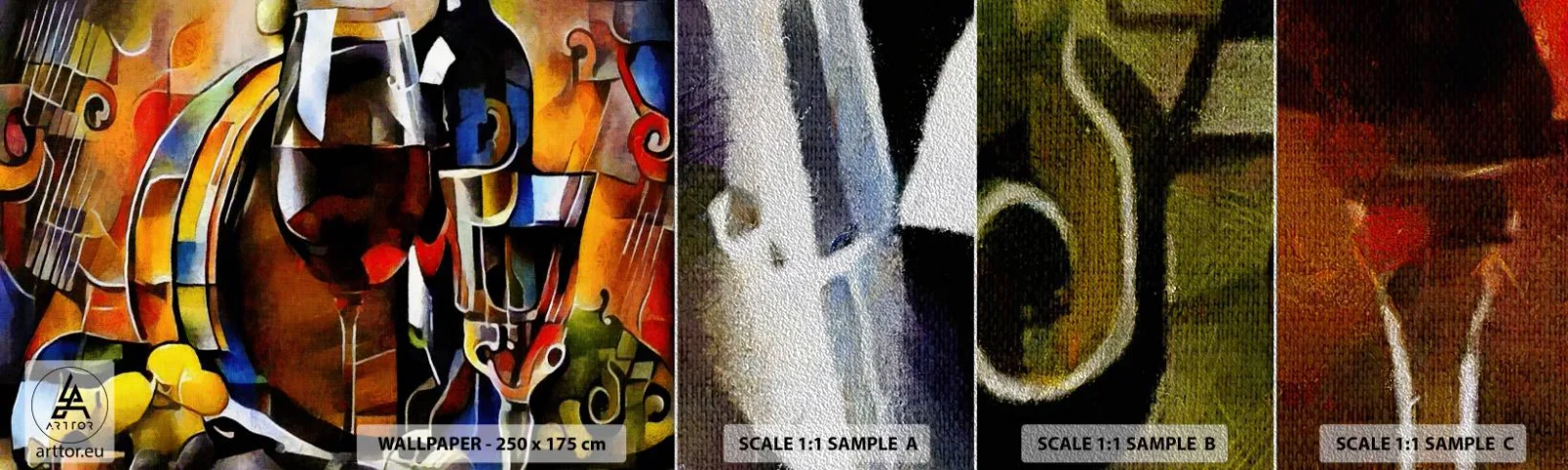 Vzorka fototapety Premium Sand - Aj svet dostáva farby - Abstrakcia, kubizmus, Kus - 100x30 cm