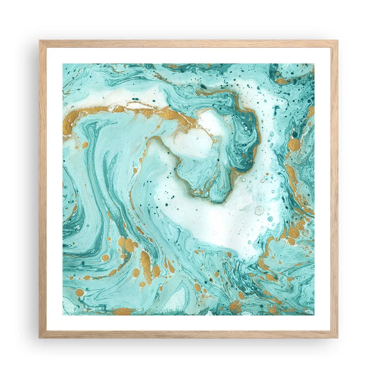 Plagát v ráme zo svetlého duba - Pod veľkou vlnou z epochy Edo - 60x60 cm