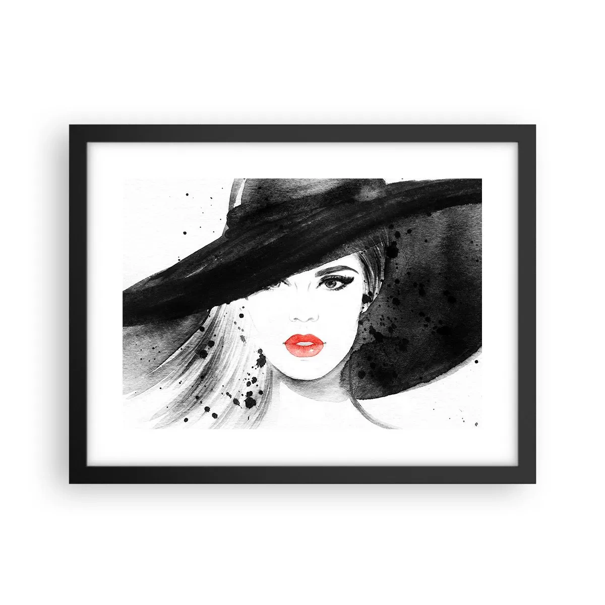 Plagát v čiernom ráme - Dáma v čiernom - 40x30 cm