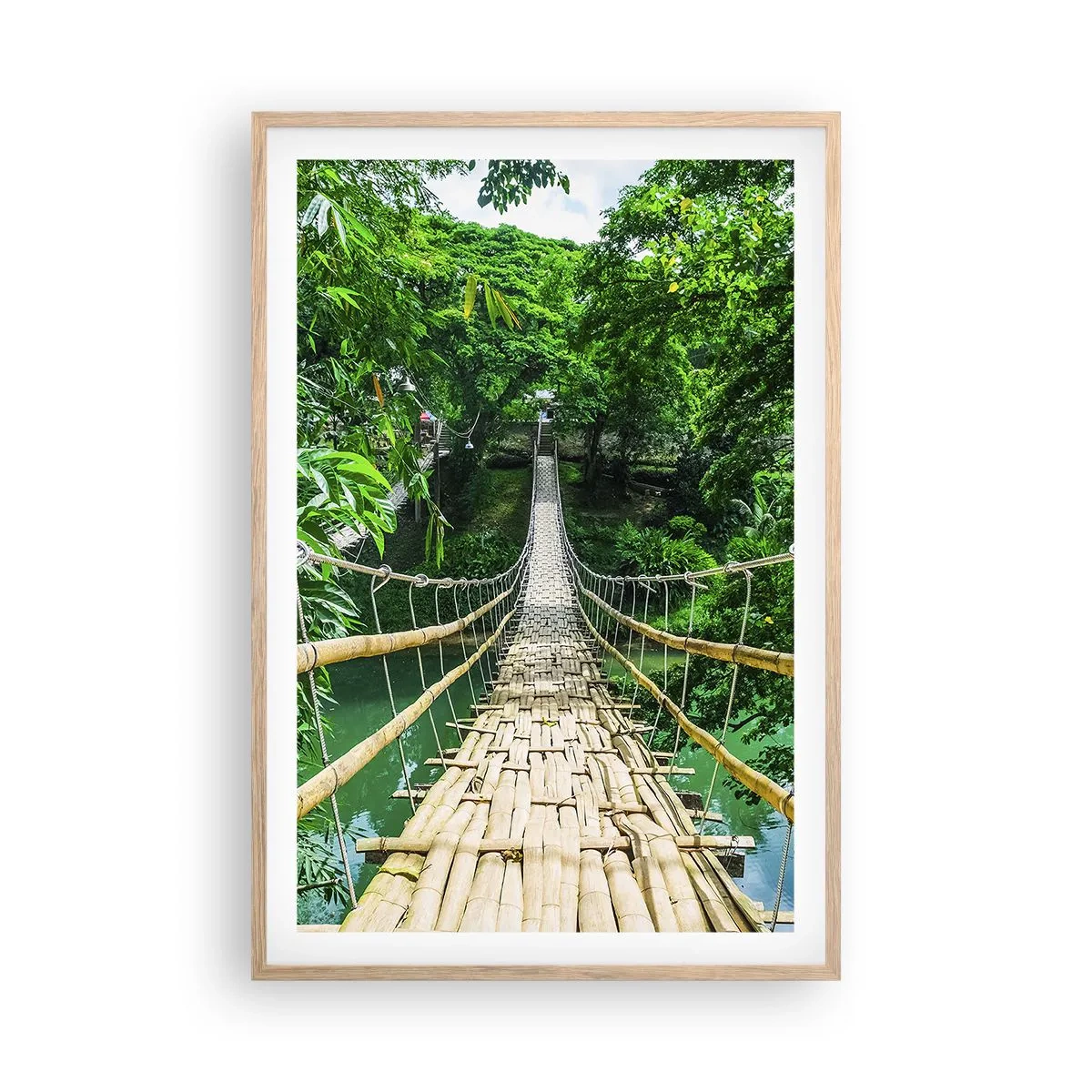 Plagát v ráme zo svetlého duba - Opičí most nad zeleňou - 61x91 cm