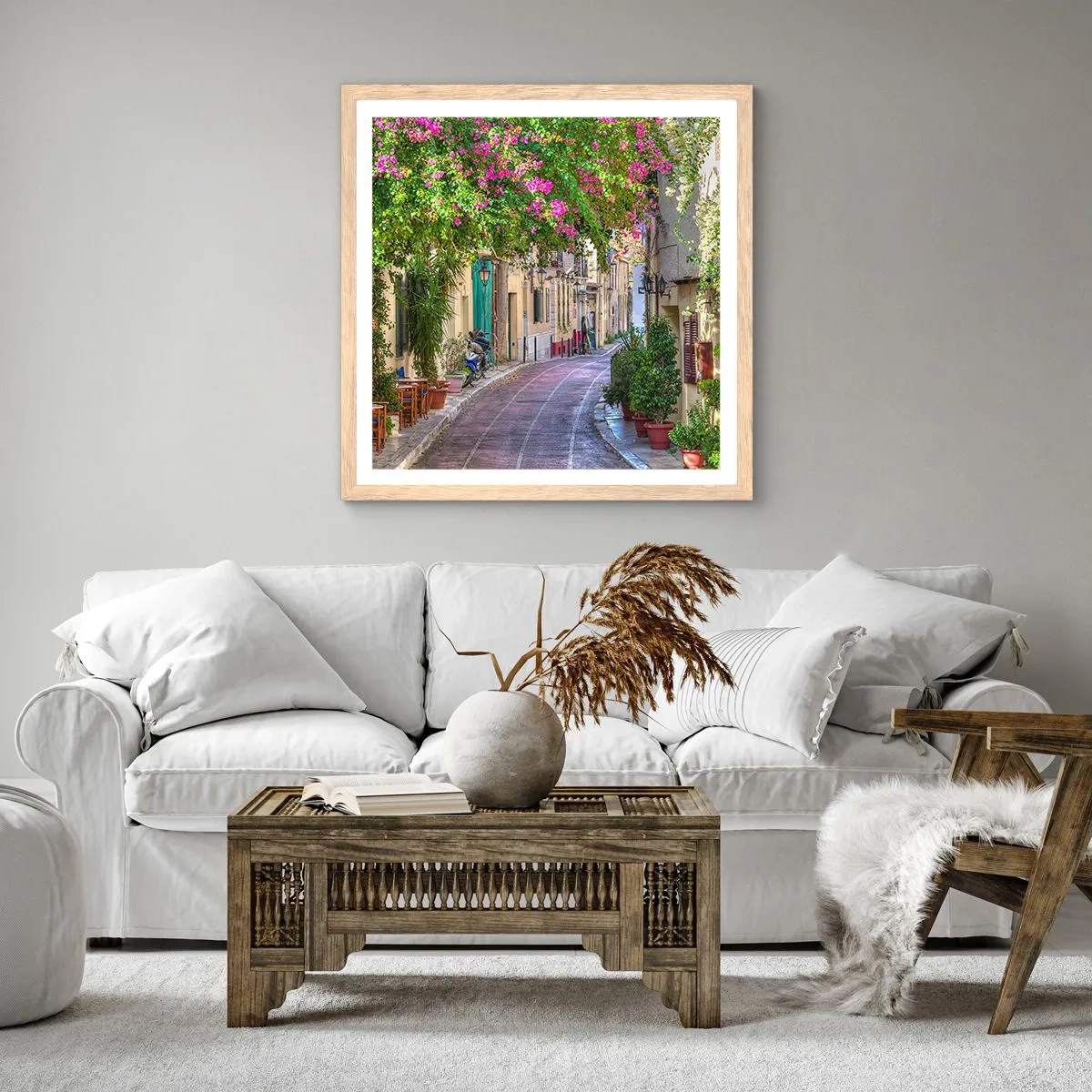 Plagát v ráme zo svetlého duba - Kvitnúce zákutie - 50x50 cm