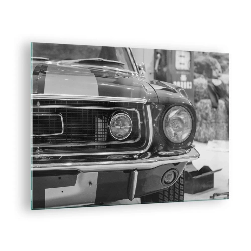 Obraz na skle - Detailný záber na prednú časť klasického pretekárskeho auta - 70x50cm - Divoká jazda - Moderná nástenná dekorácia do obývacej izby a spálne ARTTOR