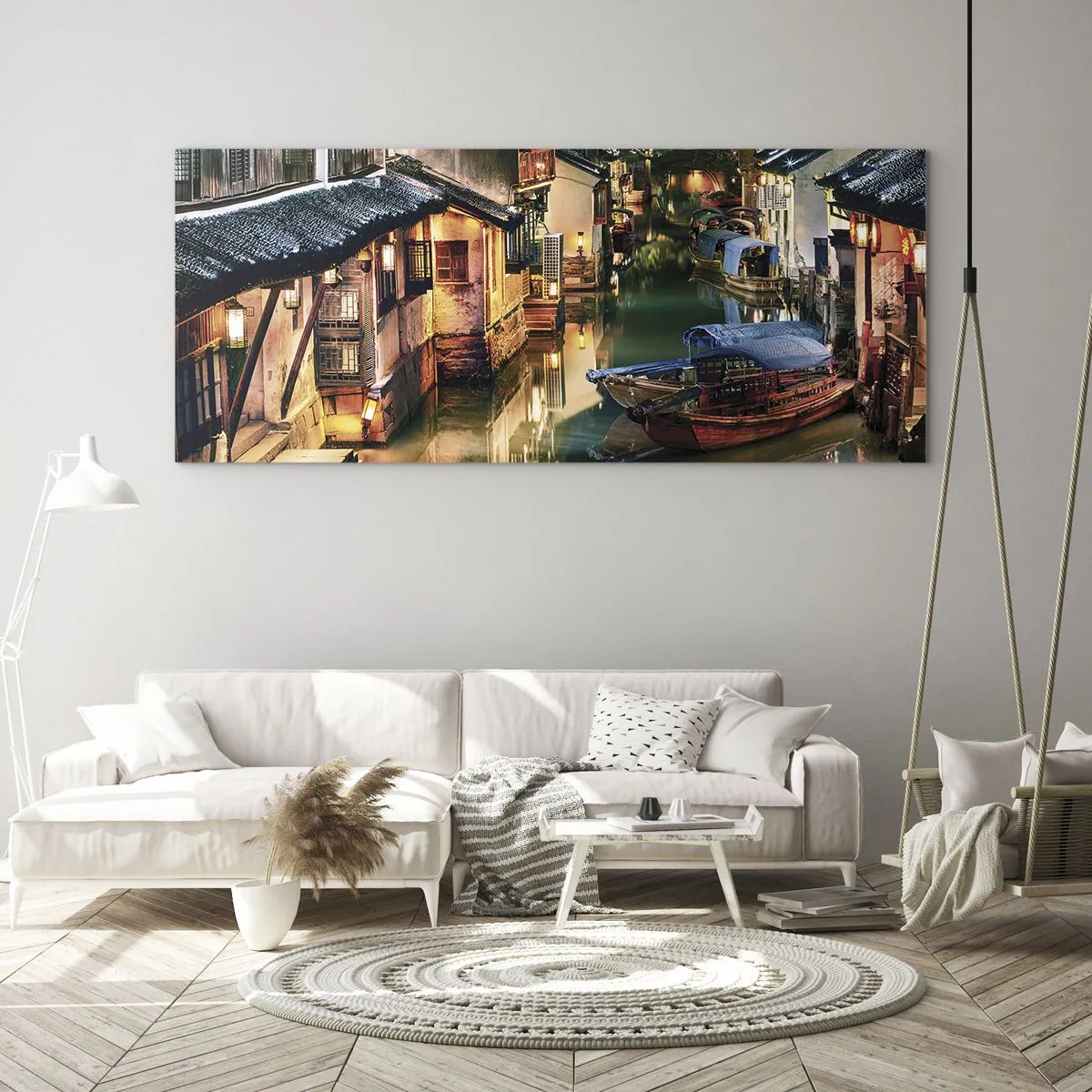 Obraz na skle - Večer na čínskej ulici - 140x50 cm