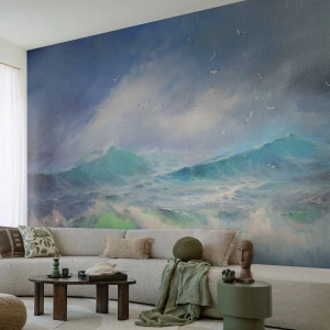 Fototapeta Premium Sand - „Víchrica zavyla triumfálne…“ - Búrka, Vysoká vlna, Vtáky - 350x256 cm