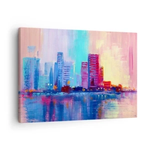 Obraz na plátne - Farebná panoráma mesta v akvarelovom štýle - 70x50cm - Vykúpané vo farbách - Moderná nástenná dekorácia do obývacej izby a spálne ARTTOR