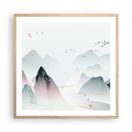 Plagát v ráme zo svetlého duba - Cez vrcholy - 60x60 cm