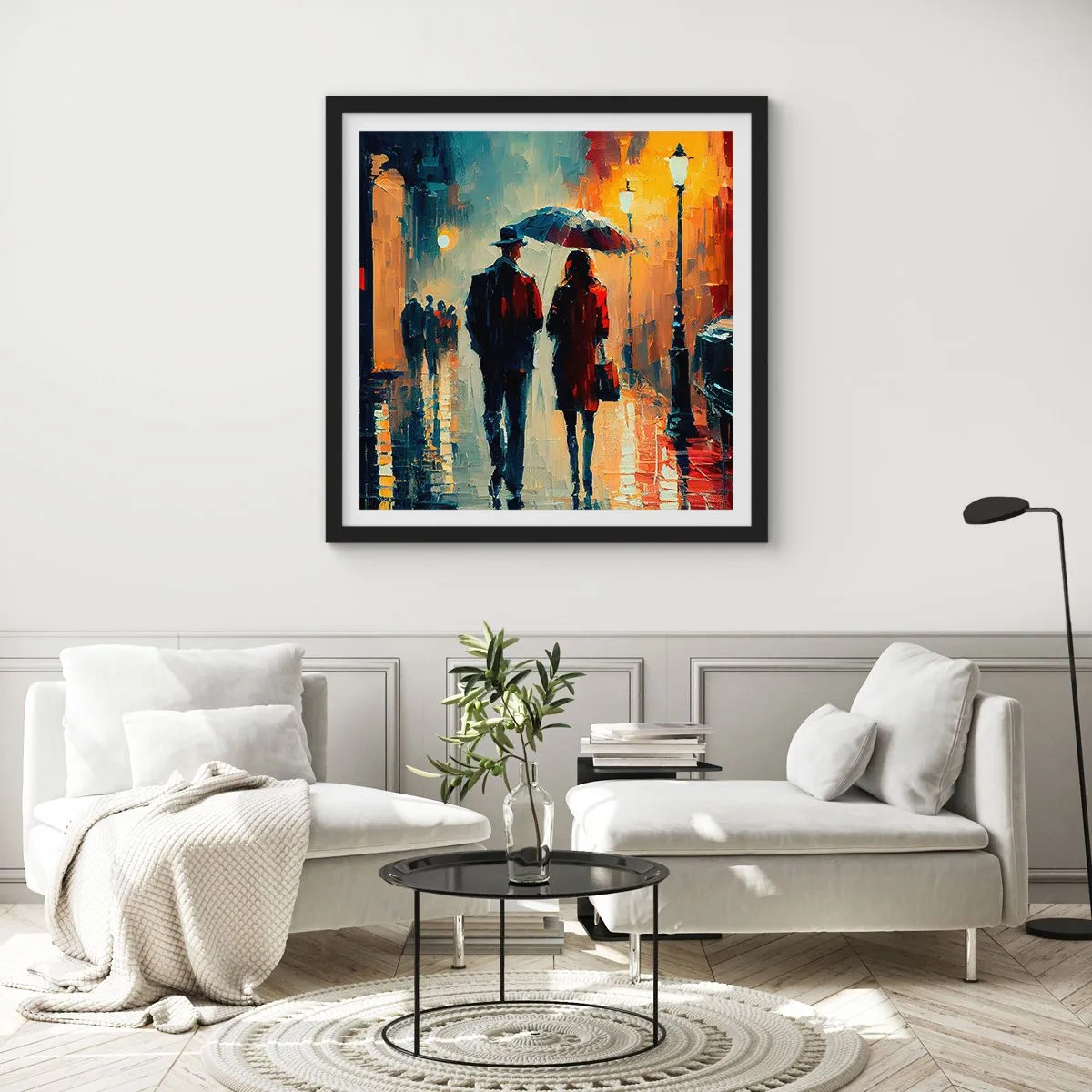 Plagát v čiernom ráme - Mestská love story - 50x50 cm