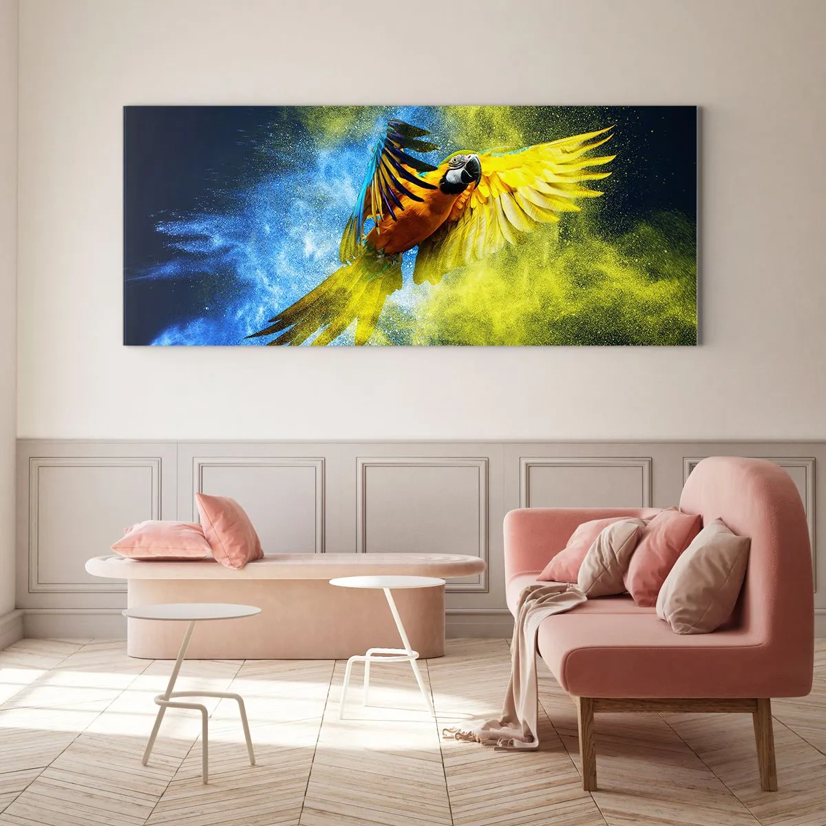 Obraz na skle - V modro-zlatom prachu - 120x50 cm