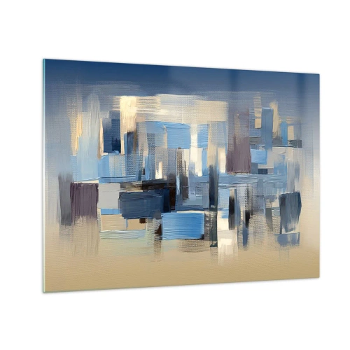 Obraz na skle - Geometrické ťahy štetcom v odtieňoch modrej a béžovej - 70x50cm - Modrá konštrukcia - Moderná nástenná dekorácia do obývacej izby a spálne ARTTOR
