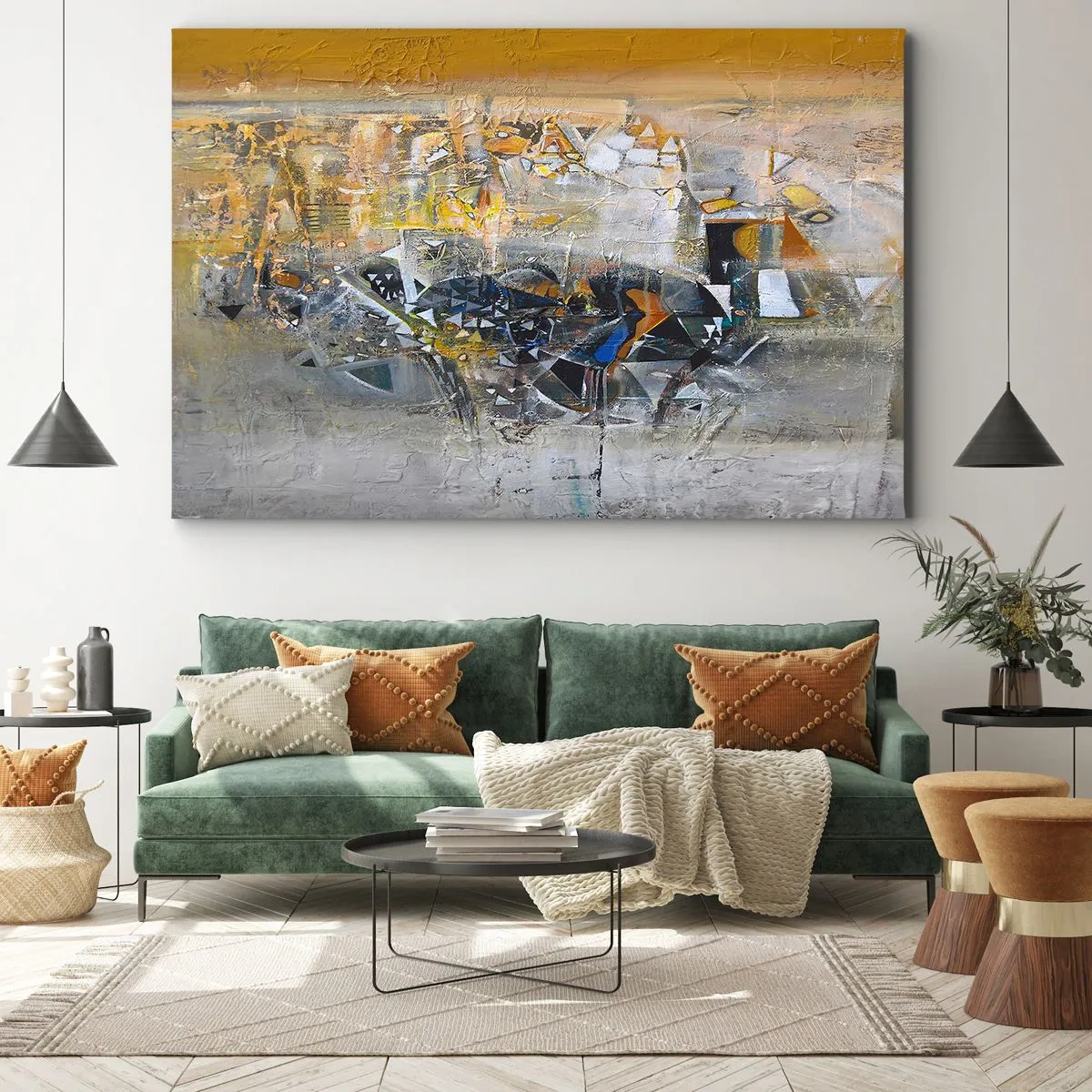 Obraz na plátne - Abstrakcia s dominantnými odtieňmi žltej a sivej - 70x50cm - Všetko sa podarí - Moderná nástenná dekorácia do obývacej izby a spálne ARTTOR