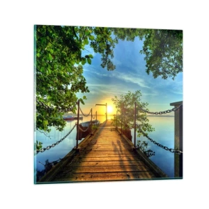 Obraz na skle - Západ pri vode - 70x70 cm