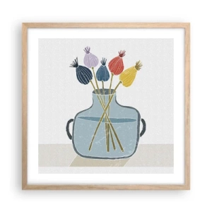 Plagát v ráme zo svetlého duba - Makové kvety - 50x50 cm
