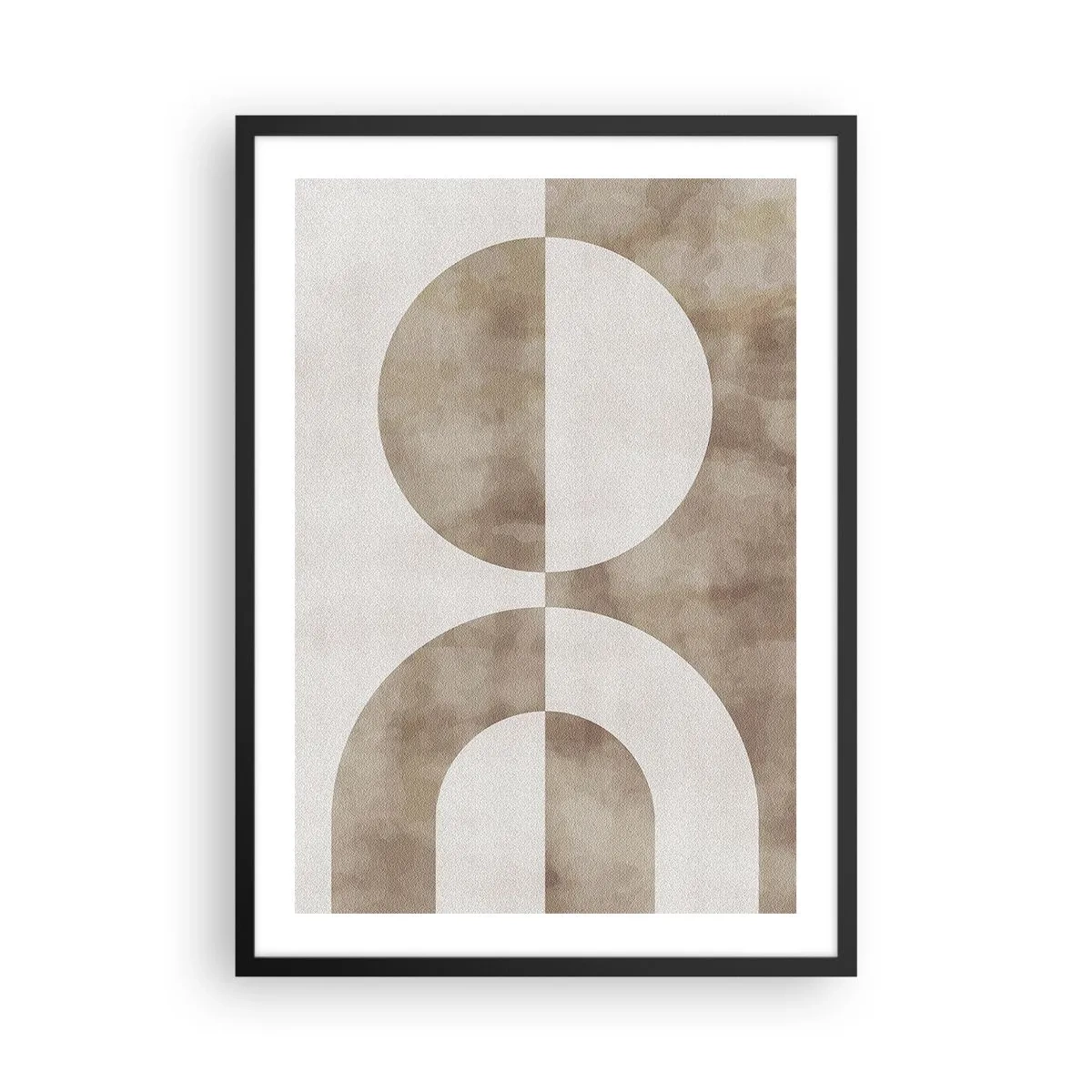 Plagát v čiernom ráme - Geometrická abstrakcia v teplých béžových odtieňoch - 50x70cm - Podobnosti a rozdiely - Moderná nástenná dekorácia do obývacej izby a spálne ARTTOR