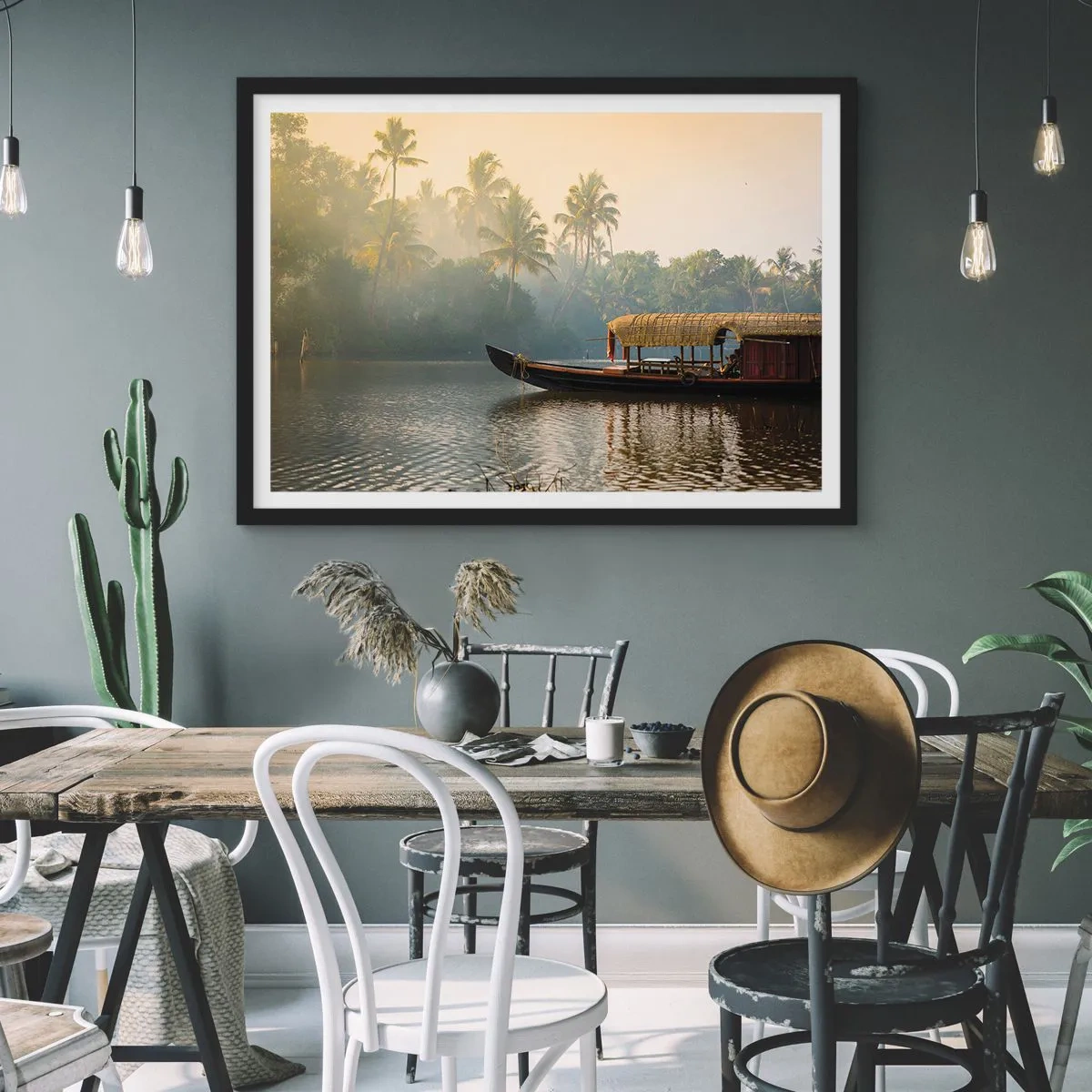 Plagát v čiernom ráme - Dom na rieke - 91x61 cm