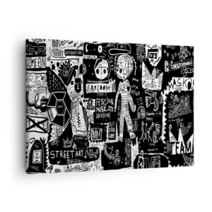 Obraz na plátne - Čiernobiela koláž inšpirovaná pouličným umením - 70x50cm - Práva a radosti duševnej mladosti - Moderná nástenná dekorácia do obývacej izby a spálne ARTTOR
