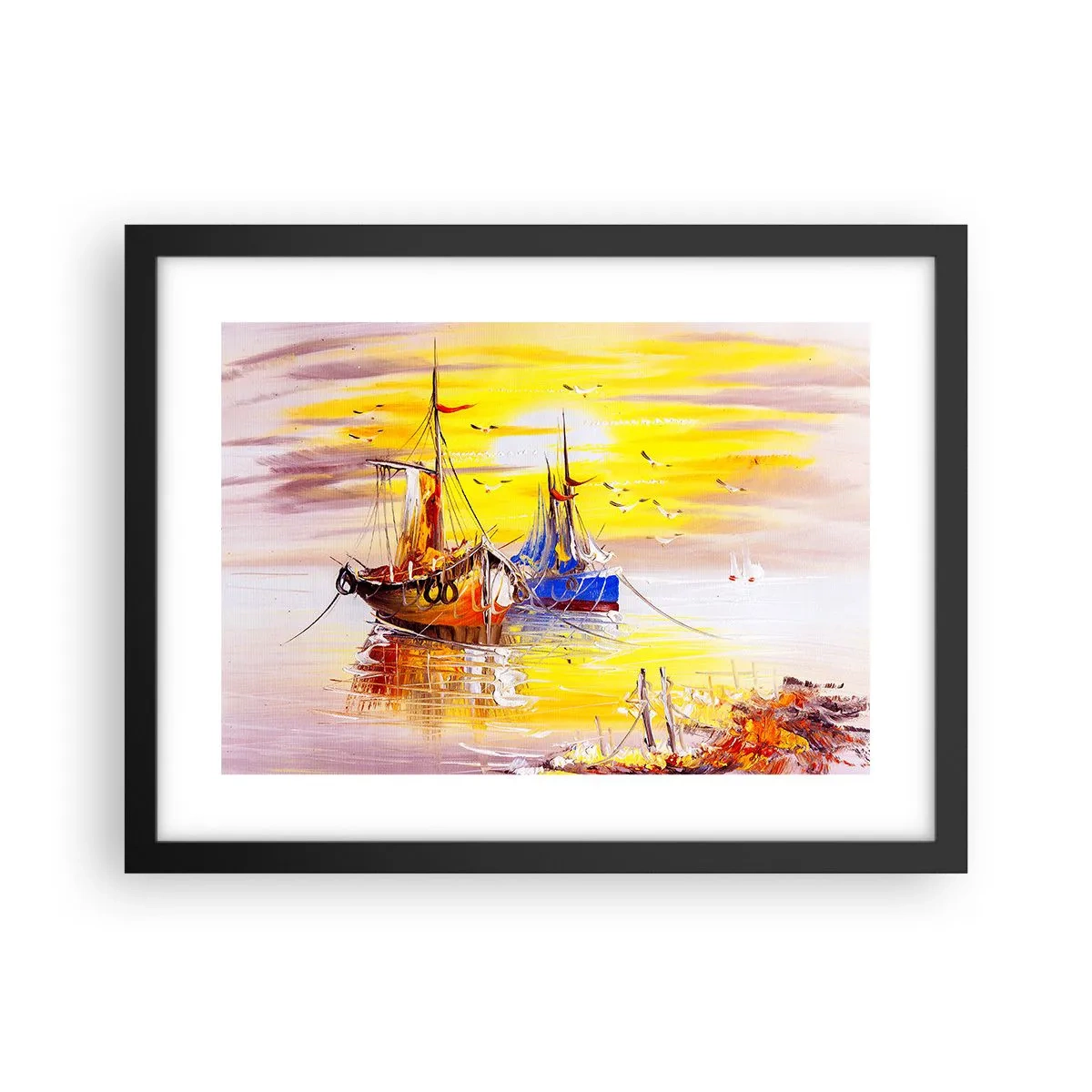 Plagát v čiernom ráme - Zaslúžený odpočinok v prístave - 40x30 cm
